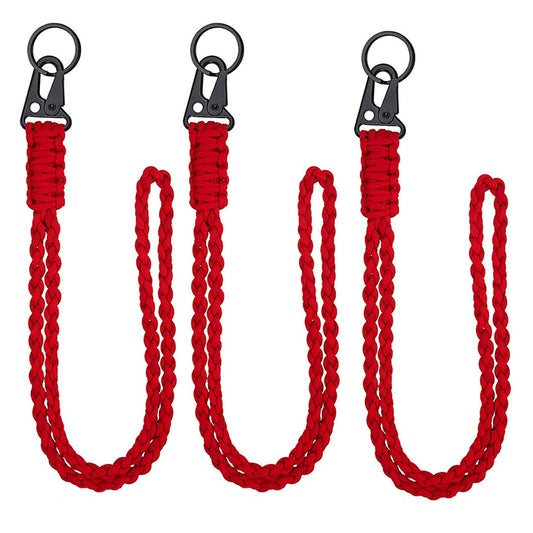 3Pcs Heavy Duty Paracord Lanyard Necklace Whistles Strap Braided 550 Keychain Lanyard for Outdoor Survival, Parachute Rope Bracelet with Key Ring for ID Card Badge Holder, Camera, Keys (Red)