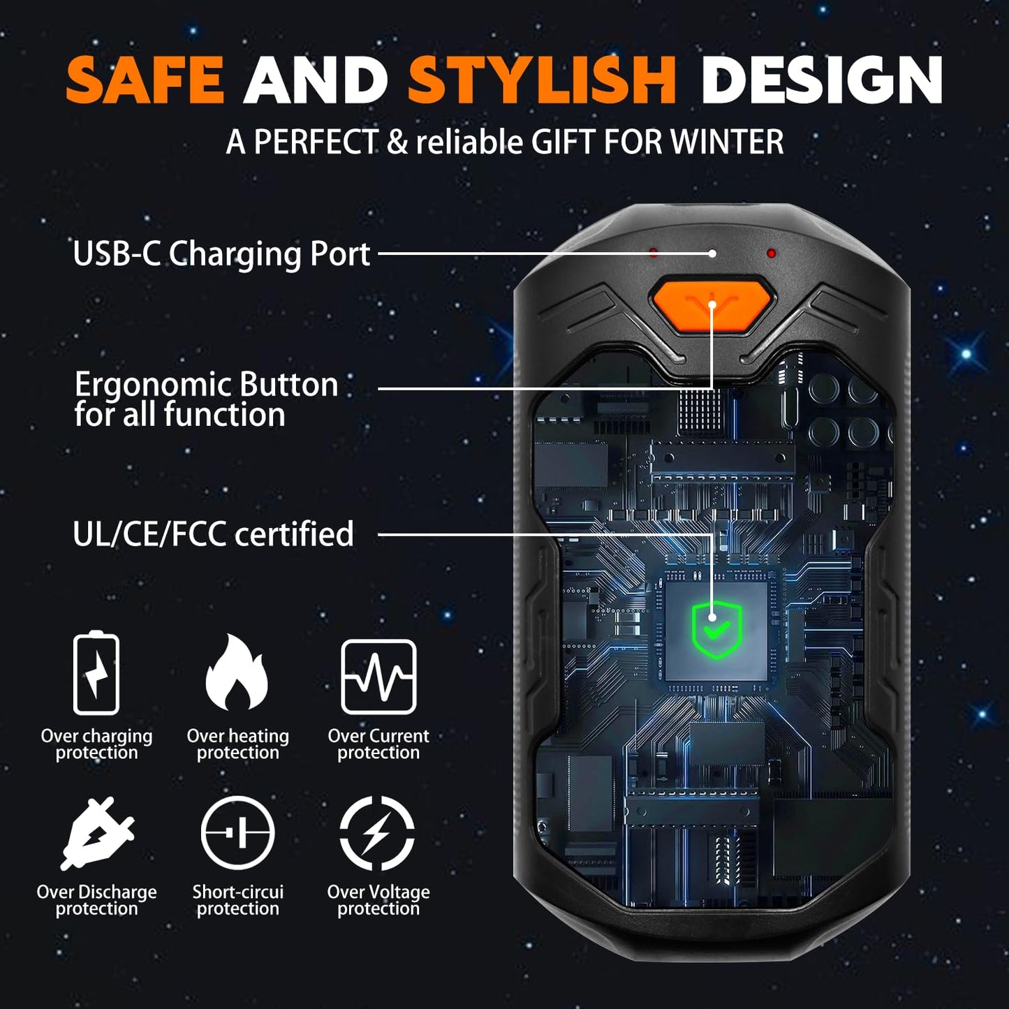 Hand Warmers Rechargeable, 2 Pack 20 Hrs Long Electric Heater, Portable USB Hand Warmer Pocket Heater, Outdoor Smart Safe Heat, Gifts for Christmas, Outdoor, Golf, Hunting, Camping Men Women（Black）