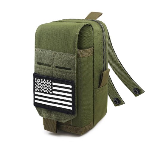 Molle Pouch, Tactical Molle Pouches Vest Pouch EDC Belt Pouch Phone Holster Waist Bag Pack Molle Accessories Bag Small Utility Pouch with Flag Patch, Green
