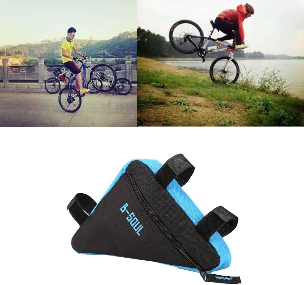 Frame Strap-On Bike Bag, Large Capacity Oxford Fabric, Quick Release Strap Design for Cycling, Hiking, Traveling (Black & Blue)