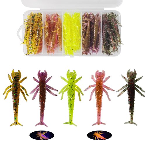 Eupheng 50PCS Insect Bait Kit, 2 inch Lifelike Big Jawed Water Bug Soft Plastic Fishing Lures Diving Bugs Swim Bait for Bass Trout Perch Crappie Bluegill