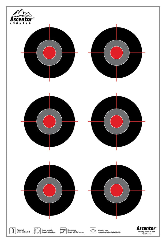 Ascentor Advanced Accuracy Shooting Target for Rifles and Pistols - 6 Target Zones - Size 12 x 18 - Pack of 20 - Black