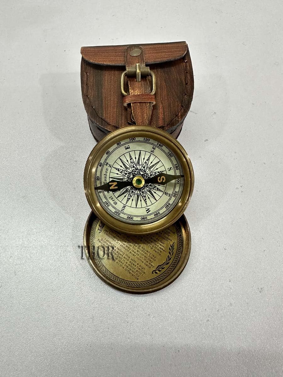 Antique Brass Pocket Compass with Leather Case Gifts | Engraved Compasses for Graduation, Him, Her, Husband, Dad, Son/Friends Compass for Camping, Hiking, Touring