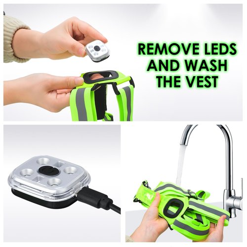 Copkim LED Running Vest Lighted Reflective Running Gear High Visibility Reflective Adjustable Rechargeable Safety Night Gear for Walking Runner Men Women