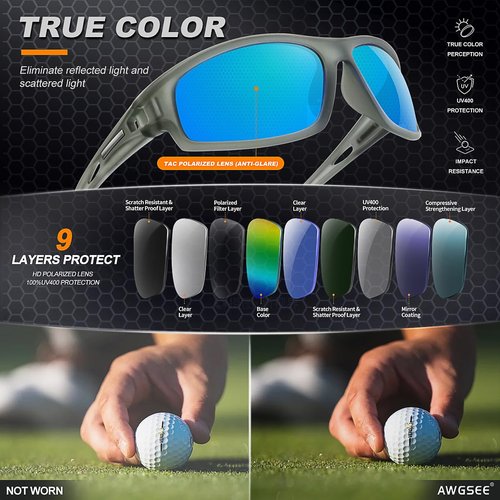 AWGSEE Polarized Sports Sunglasses for Men 100% UV Protection Wrap Around Unbreakable Sun Glasses for Fishing Driving