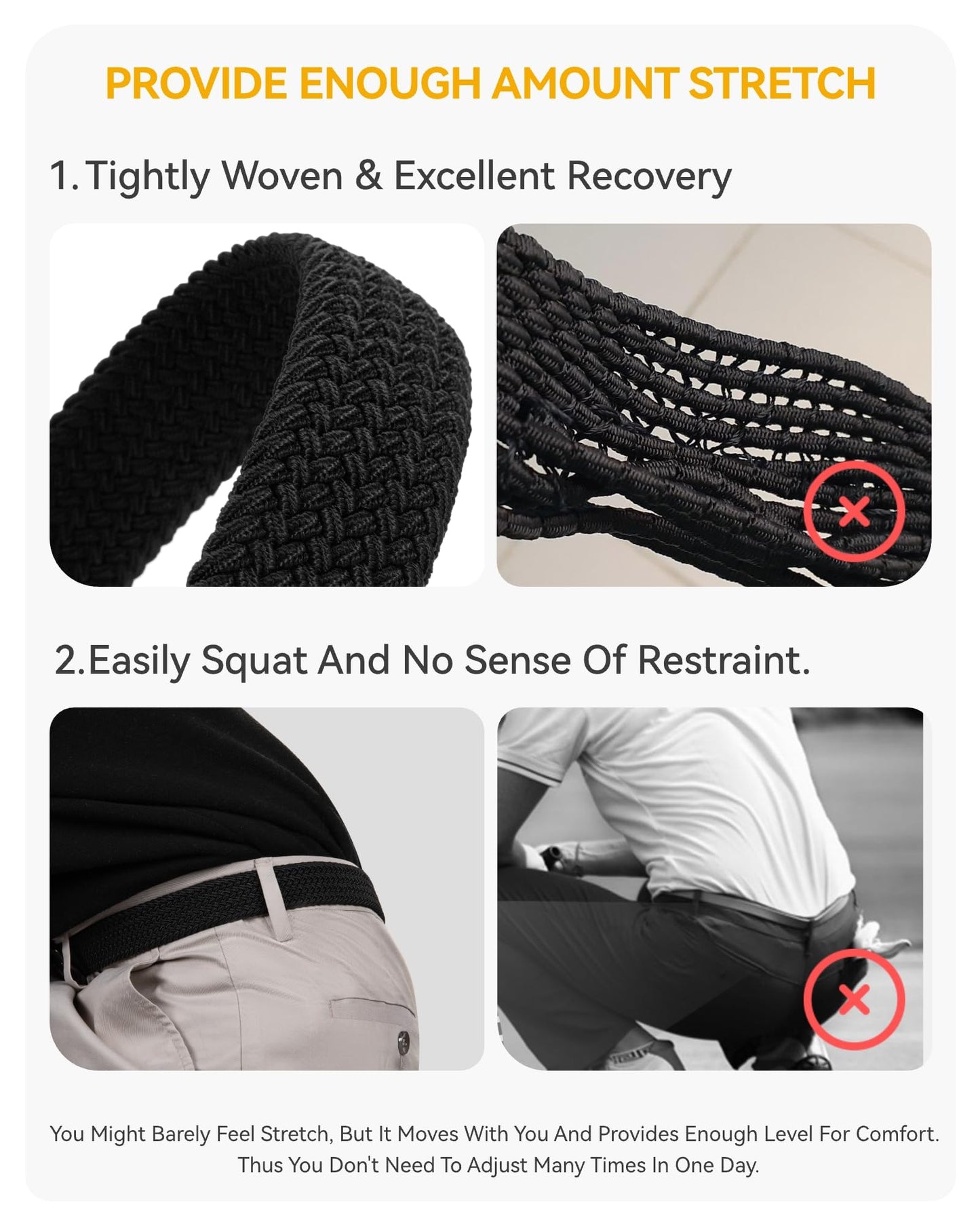 CHAOREN Mens belt - Braided Stretch Golf Belt for Men 1 3/8"- Gift for Golf Pants Casual Shorts Jeans