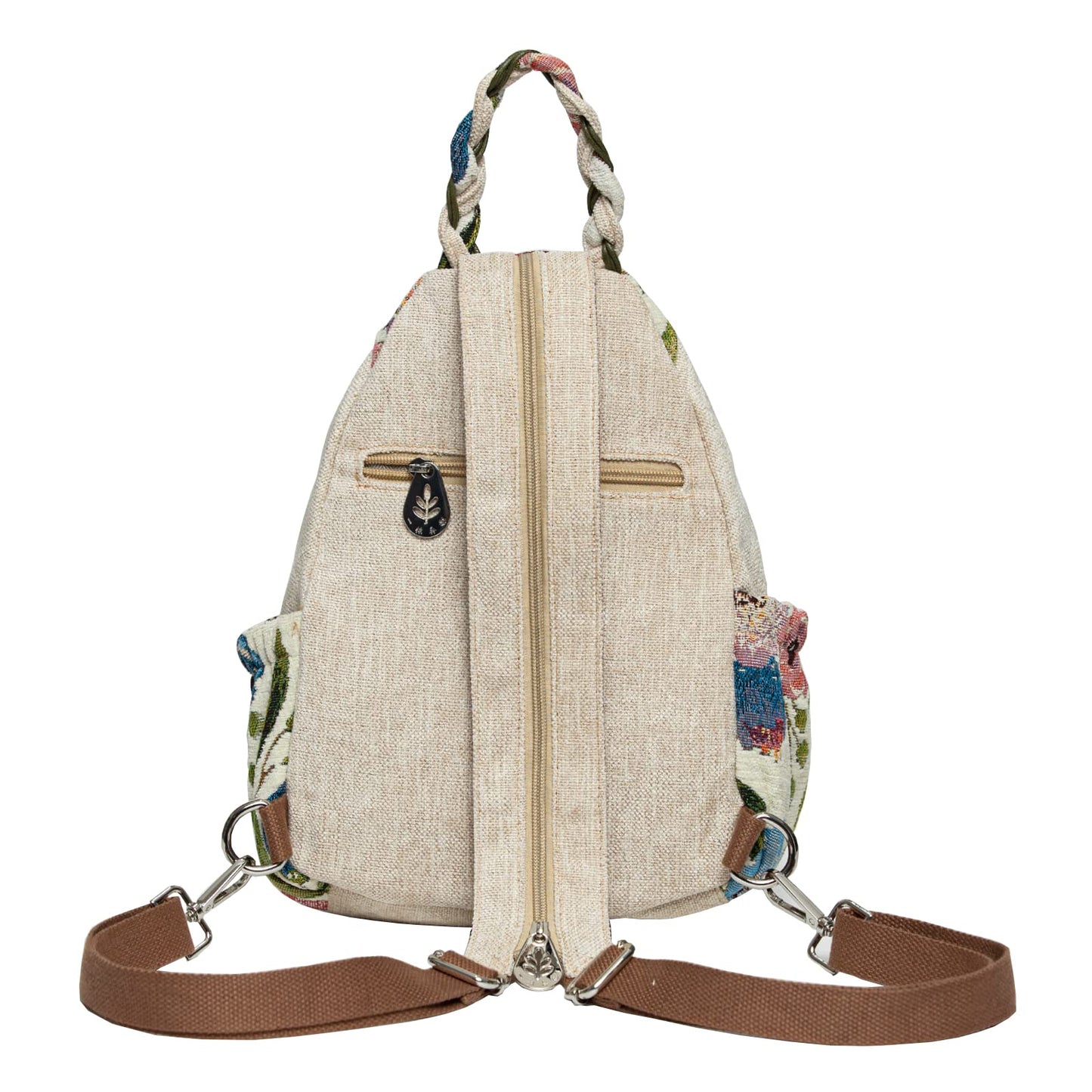 LOZENY Casual Canvas Backpack，Cotton Woven，Versatile hand-woven cotton linen bag small shoulder small fresh light fashion lightweight cloth leisure art backpack