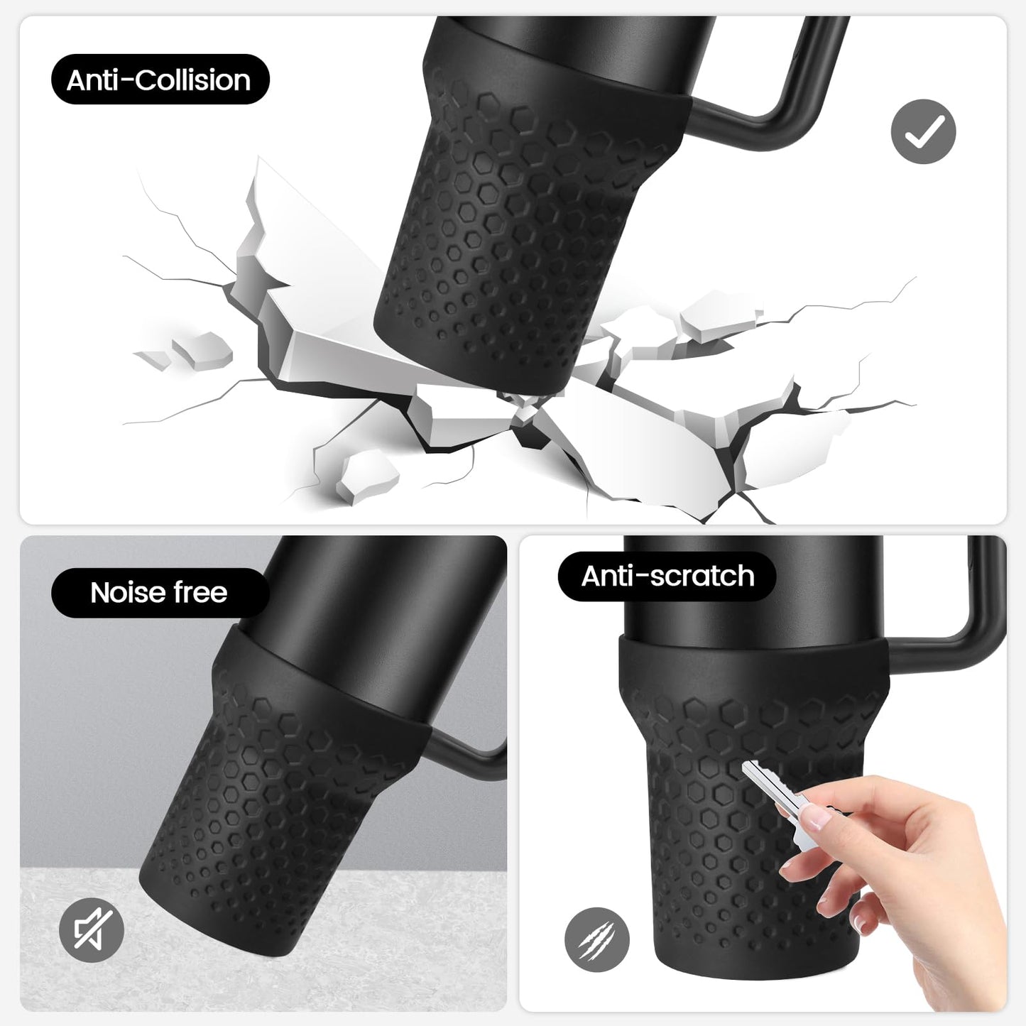 GardTok Silicone Boot Cover for Stanley Cup Accessories,Silicone Water Bottle Sleeve for Stanley Quencher H2.0 and Quencher Adventure Tumbler 40 oz Cup (40oz, Black)