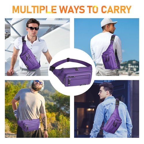 Waist Pack Bag Fanny Pack for Men&Women Hip Bum Bag with Adjustable Strap for Outdoors Workout Traveling Casual Running Hiking Cycling (Purple)