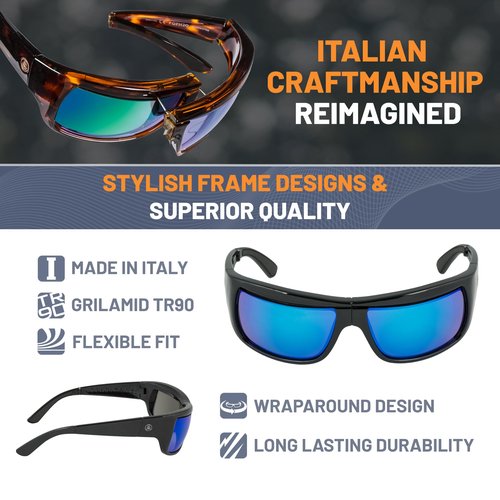POPTICALS PopH2O Foldable, Polarized Sunglasses for Men & Women – Sports Eyewear - Gloss Black Frame/Gray Lenses, Blue Mirror