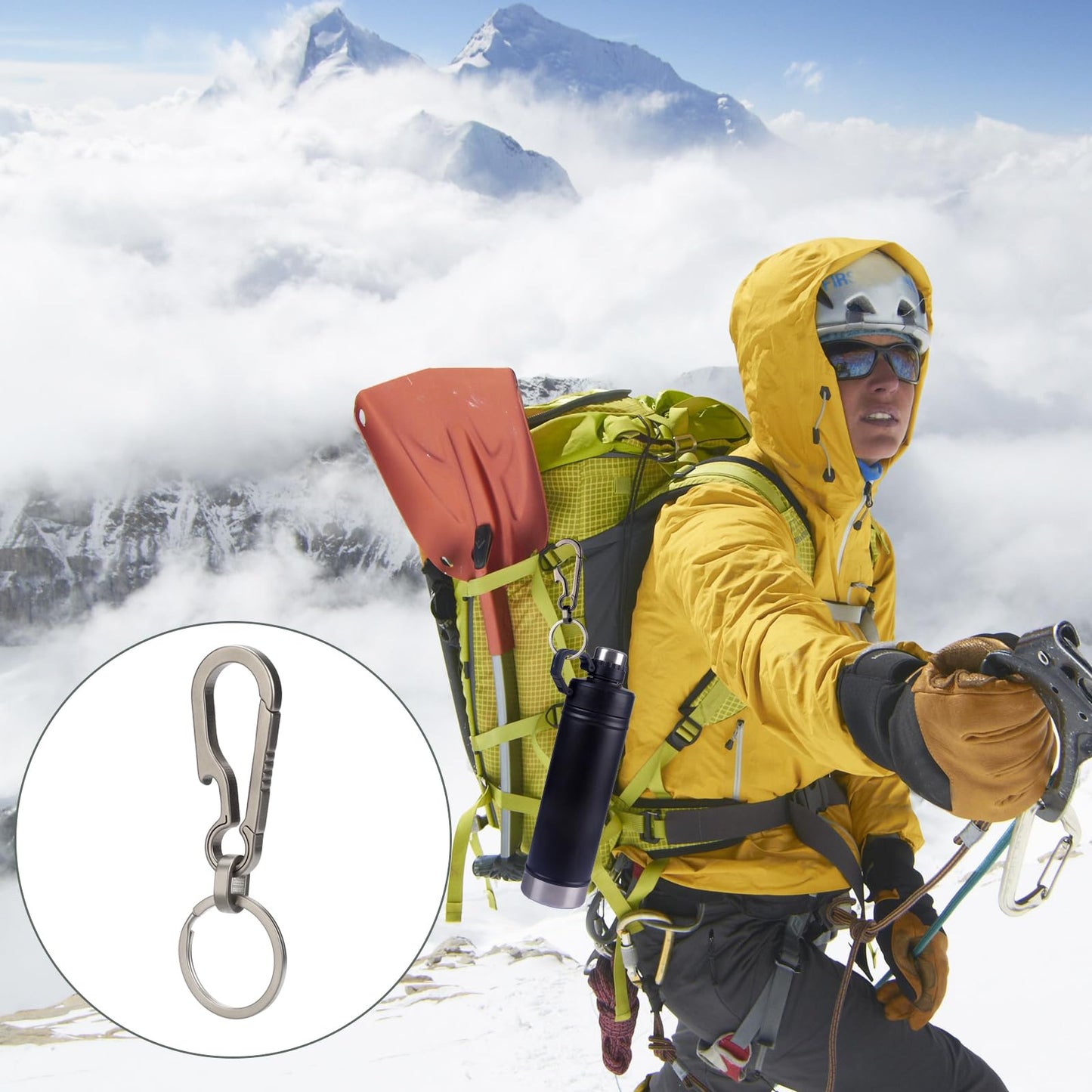 Gjinxi Titanium Carabin Clip Hook Small Heavy Duty Keychain Grips Multifunctional Backpack Clasps Carabin Anti Lost Quick Release Key Chain Organizer Accessory (1Pc)