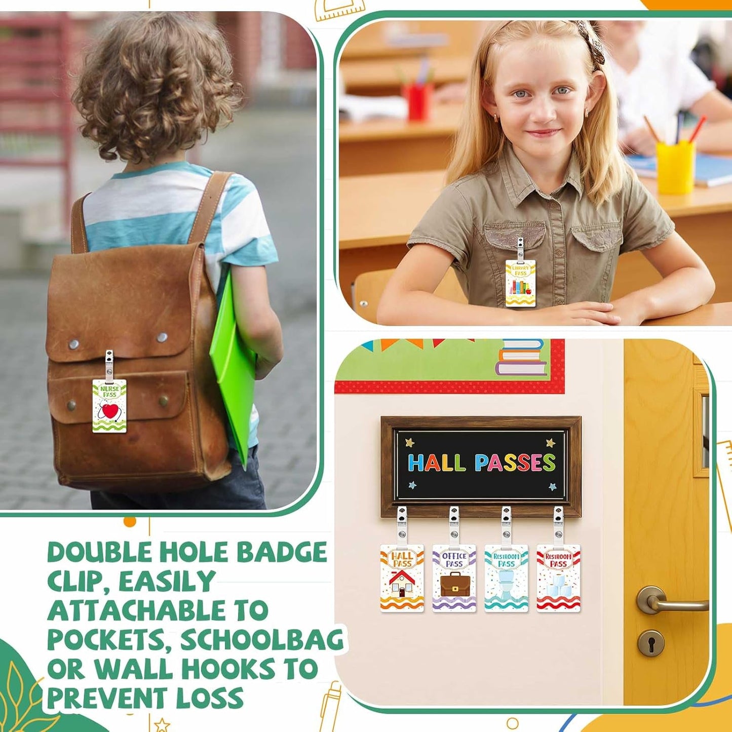 Ctosree 8 Set Unbreakable PVC Hall Pass and School Passes Set with Badge Clips Teacher Supplies for Classroom Elementary Middle School Restroom Library Office