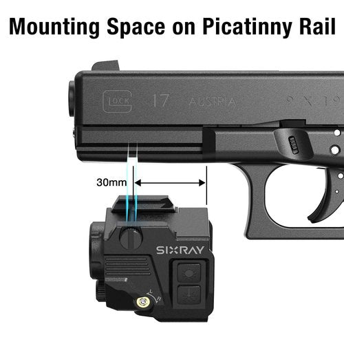 SIXRAY Green Laser Flashlight for Pistol, 420 Lumen Pistol Light Laser Combo Strobe Green Beam Laser Class II Picatinny