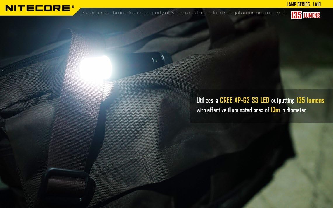 Nitecore LA10 135 Lumen Mini LED Camping Lantern - Compact Lightweight Including AA Battery and LumenTac Battery Organizer