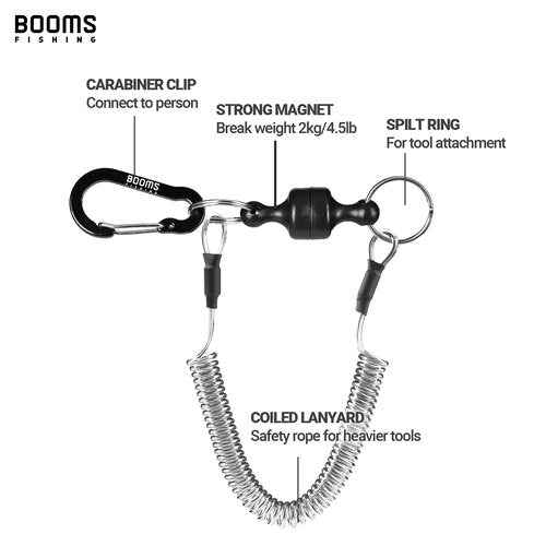 Booms Fishing MRC Magnetic Net Release for Fly Fishing, Magnetic Quick Release Keychain, Magnet Clip Release with Coiled Lanyard, 2pcs