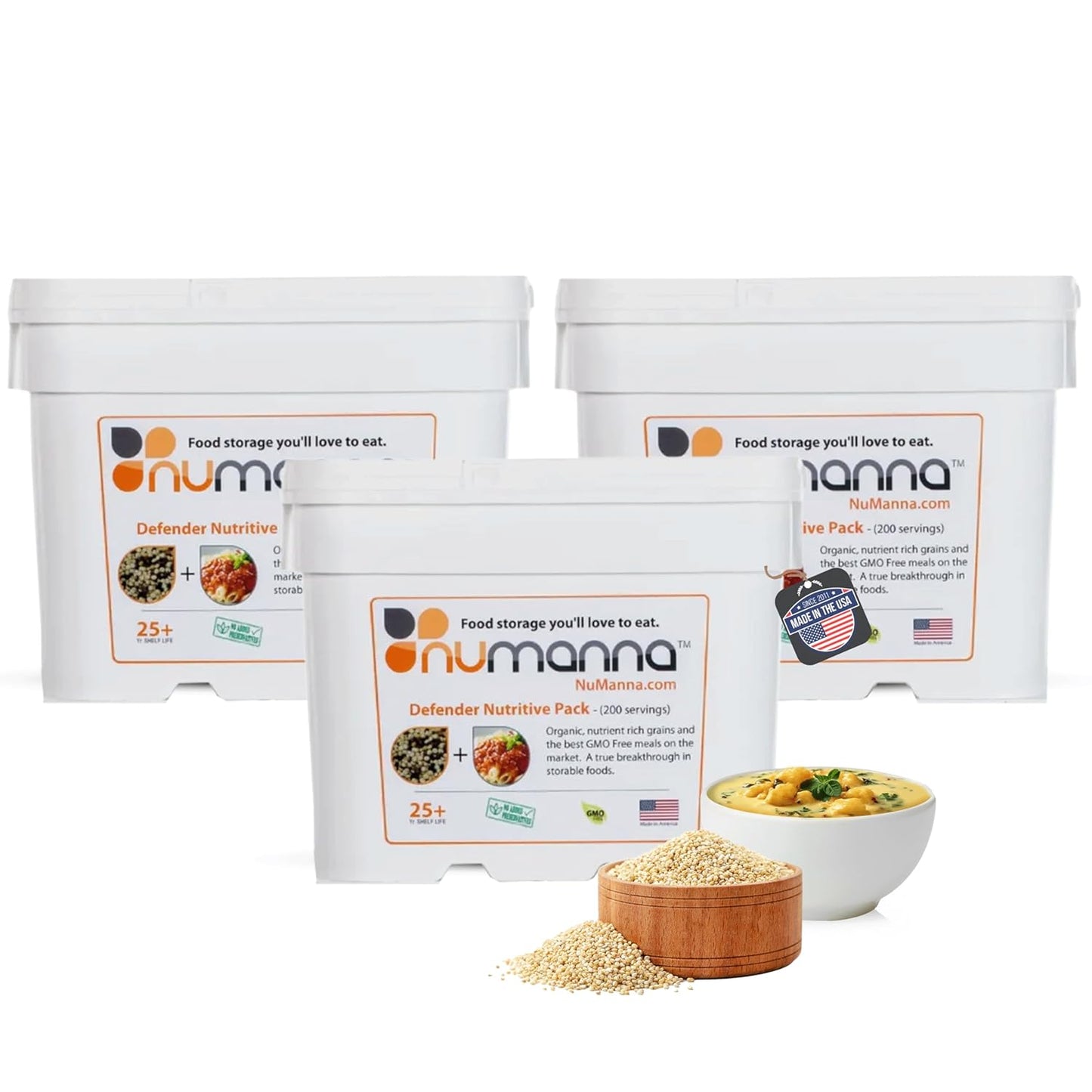 Numanna Defender Nutritive Pack Bucket 204 Servings | 1-Month Emergency Food Supply | GMO-Free, Non-Perishable Meals with Organic Grains & Superfoods | Easy to Prepare | Camping & Daily Use Pack of 1