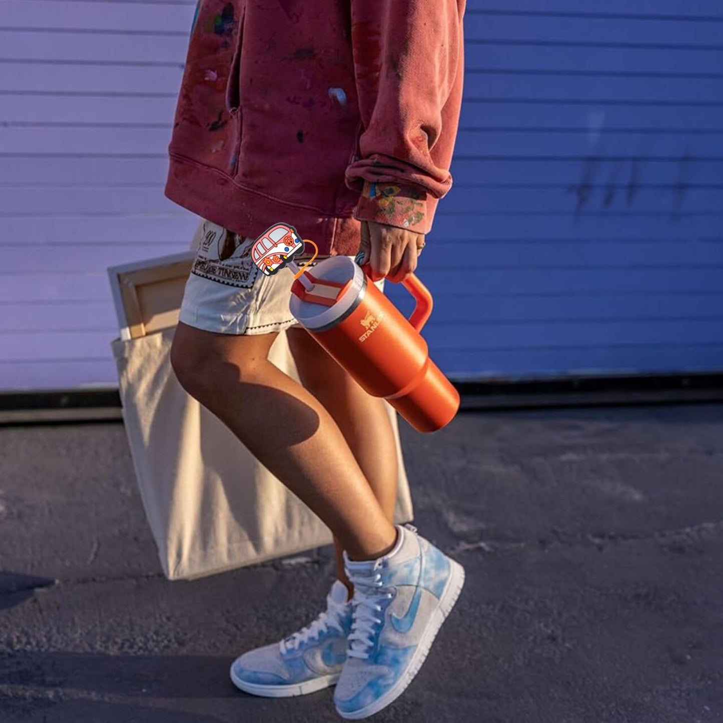 Amreich Boho Straw Cover for Stanley Cup - 4PCs Orange Stanley Cup Accessories, Groovy Hippie Design 60s 70s Party Straw Favors