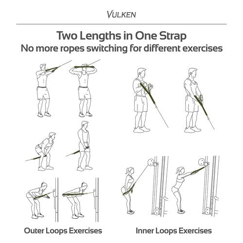 Vulken Tricep Rope Cable Attachment, 28.7 Inch & 22 Inch Two Lengths Built in One Pull Down Rope, Triceps Extension Straps Gym Equipment, Home Workout Handles for Resistance Bands, Green