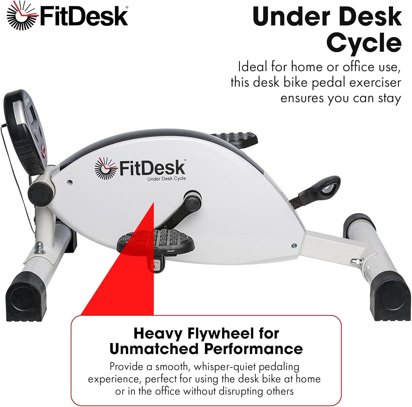 FitDesk Under Desk Bike Exercise Machine, Compact Magnetic Pedal Exerciser, Mini Elliptical, Quiet Seated Cardio Trainer for Home Office Workouts, Adjustable Resistance Bike for Desk Fitness