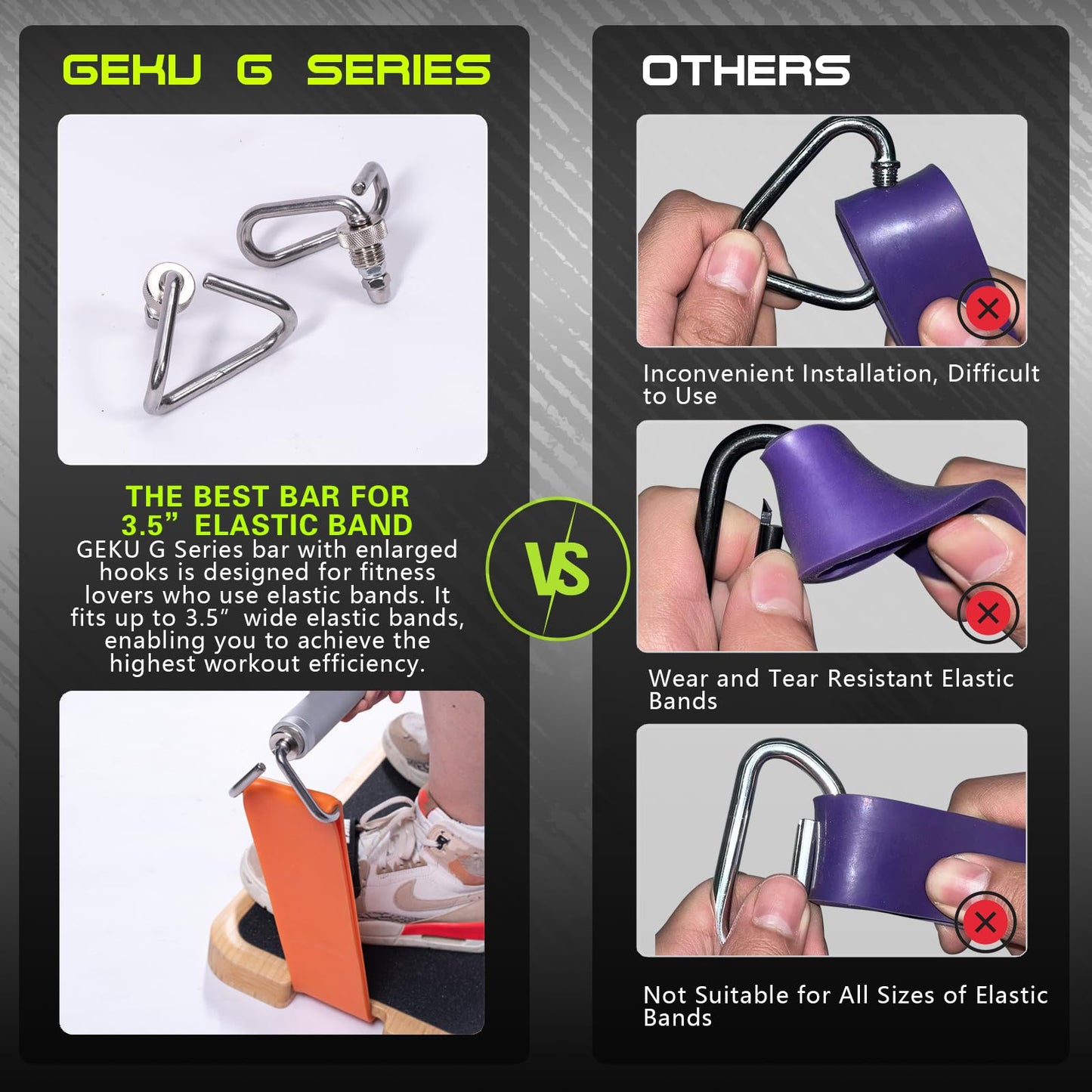 GEKU FIT Aluminum Resistance Band Bar, 3-Section Detachable Heavy Duty Workout Bar for Resistance Band Exercises, Strength Training, and Home Gym (Metal Bar-Enlarged Hooks)