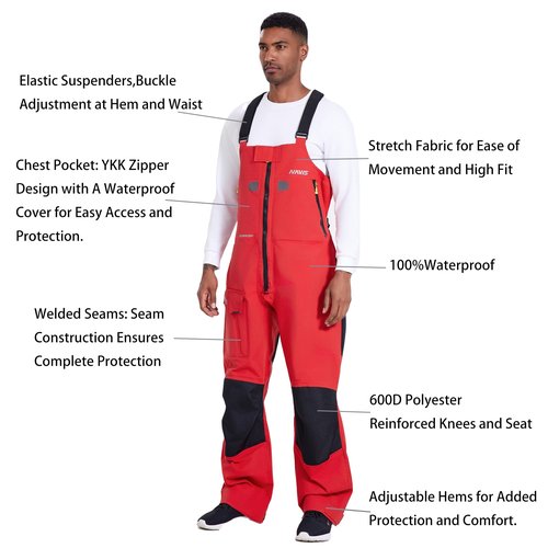 NAVIS MARINE Men's Ocean PRO Sailing Suit-Premium 3-Layer Jacket&Bib Waterproof Breathable for Foul Weather (Red,X-Large)