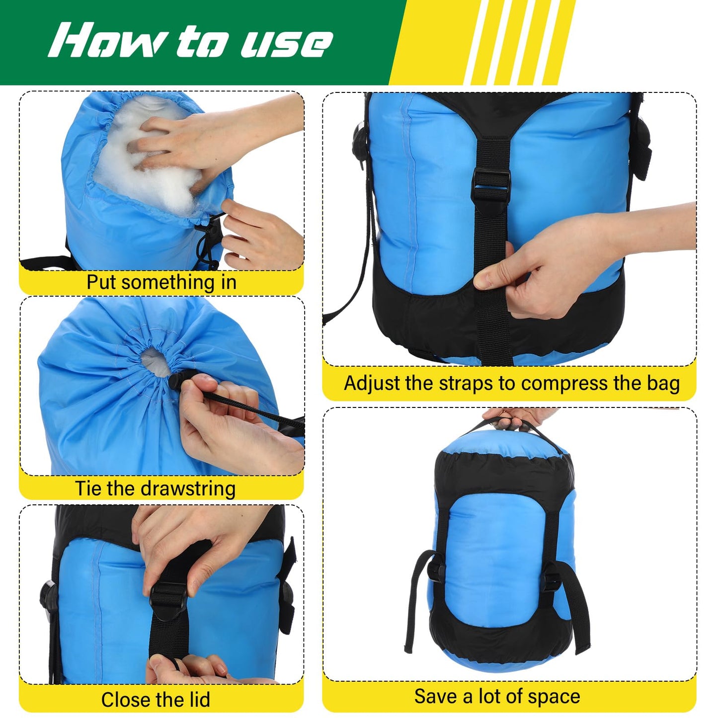 GliCraft 5 Pcs 5L/10L/15L/20L/35L Camping Sleeping Bag Compression Sacks for Backpacking Water Resistant Sleeping Bag Stuff Sack Space Saving Storage Sack for Hiking Gear(Bright Colors)