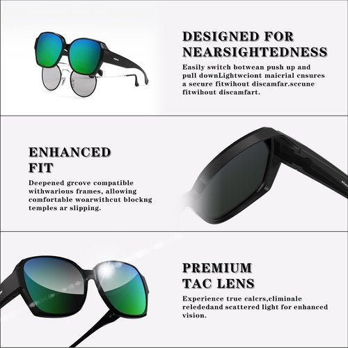 WGKVP Polarized Sunglasses, Lightweight & Impact-Resistant glasses, UV400 Protection glasses for men and women (Matte Black Green)