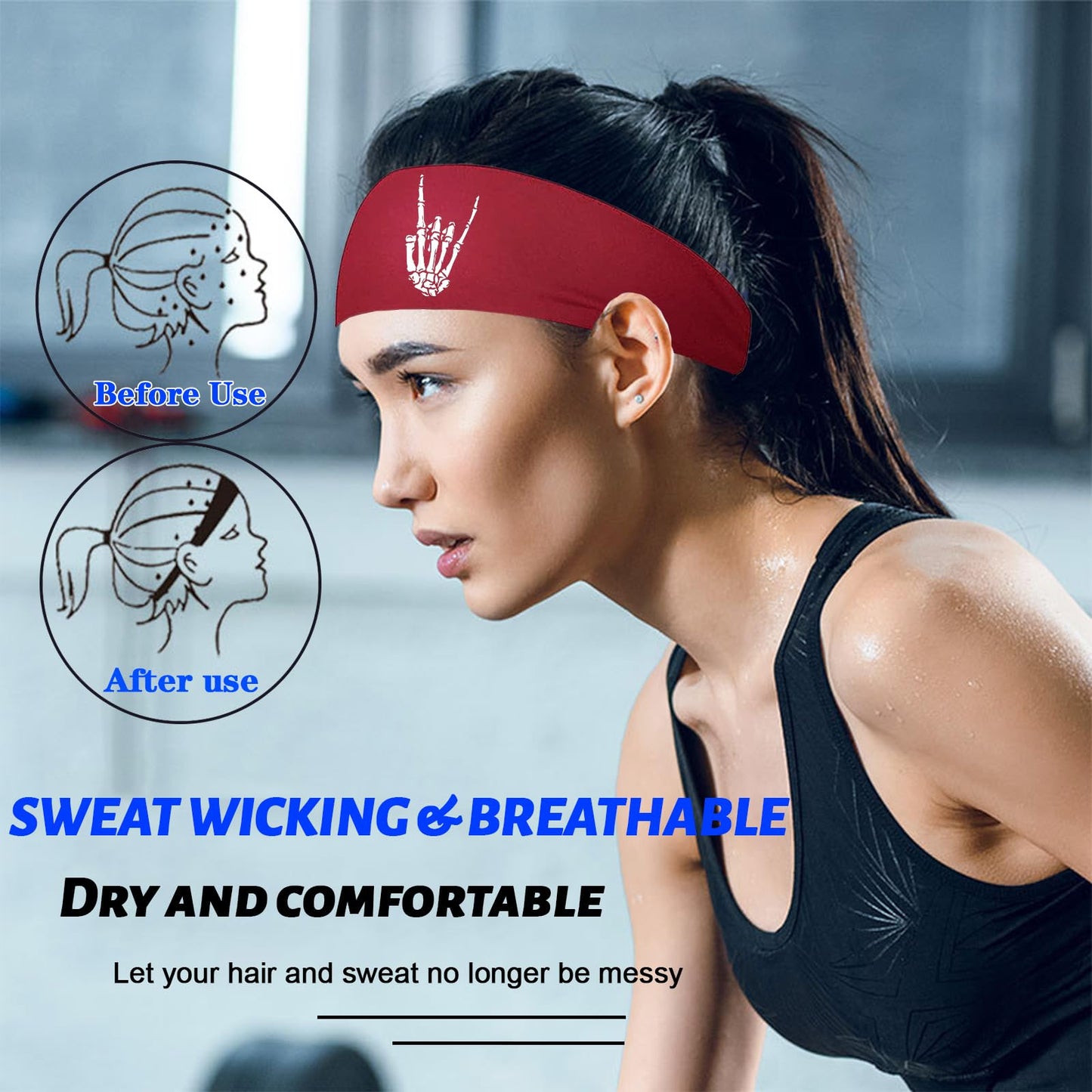 Headbands for Women Workout Head Bands Sports Headbands for Men Sweat Band Running Headband for Women Non Slip Sweatbands for Men 3pcs Skull Sweat Wicking Headband Women's Hair Athletic Yoga