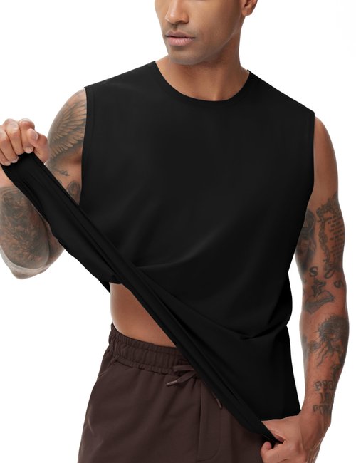 THE GYM PEOPLE Men's Workout Tank Top UPF 50+ Sleeveless Quick Dry Athletic Shirts Casual Running Muscle Shirts Black