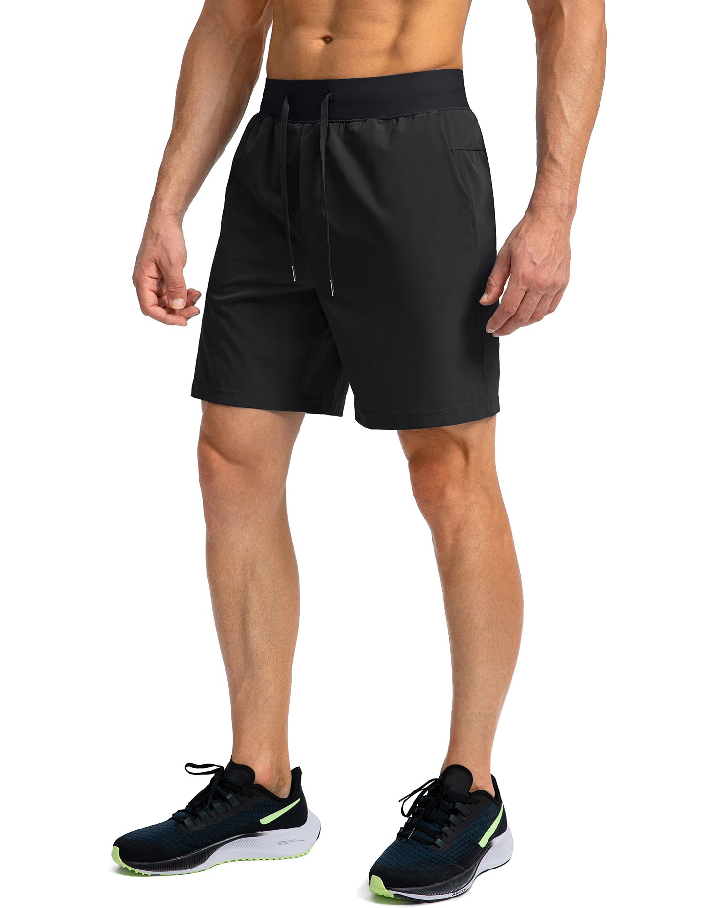 Soothfeel Men's Running Shorts with Zipper Pockets 7 Inch Lightweight Quick Dry Gym Athletic Workout Shorts for Men (Black, L)