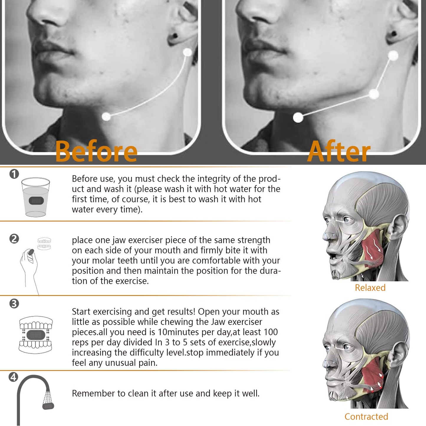 Jawline Shaper, Jaw Trainer for Men and Women, Jawline Exerciser, Facial Fitness Tool, Jaw Muscle Strengthener, 5 Resistance Levels, Set of 10