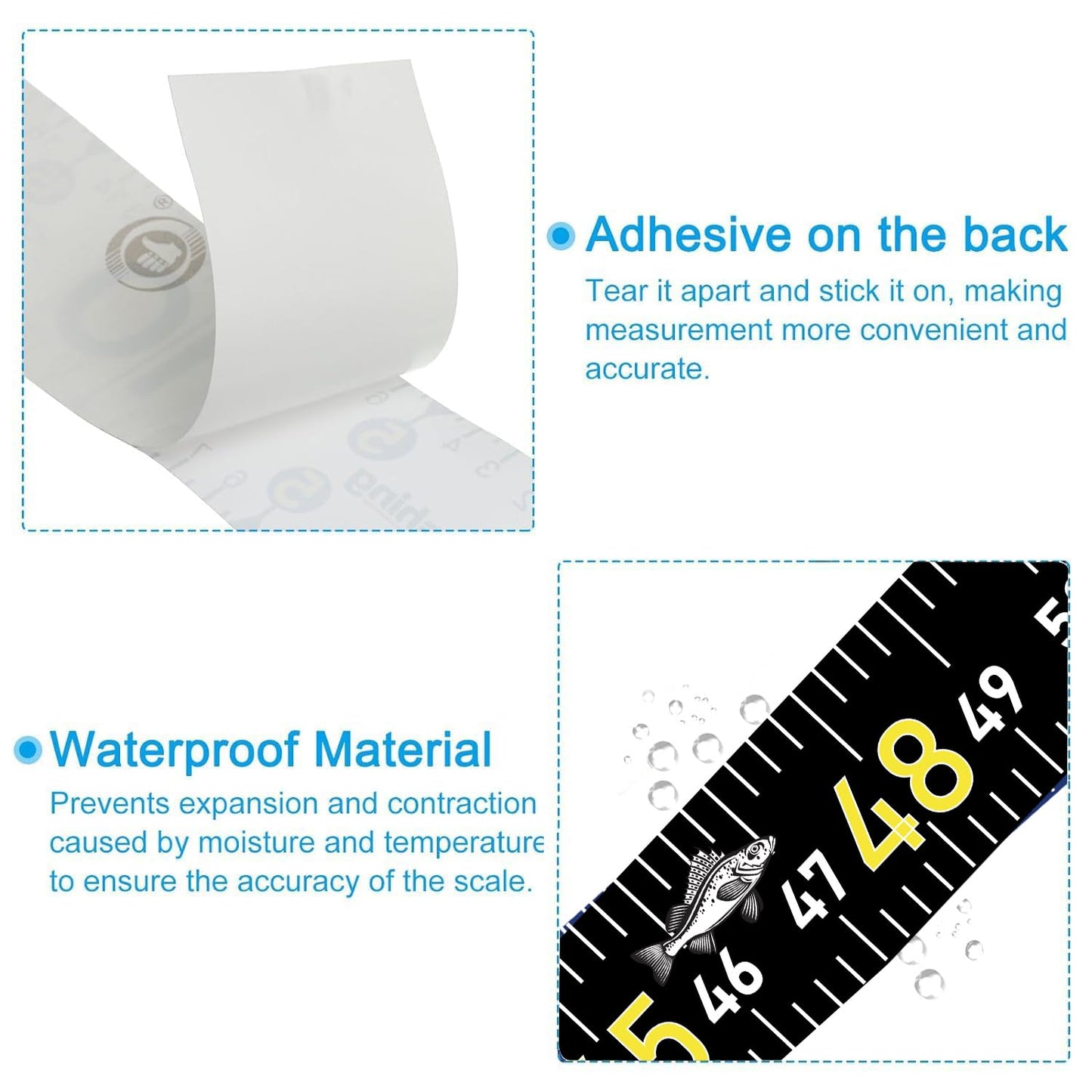 Fishing Ruler for Boat 51" Self-Adhesive Fish Measuring Decals (3 Pack) Waterproof Self Adhesive Measuring Ruler Tape (Black)