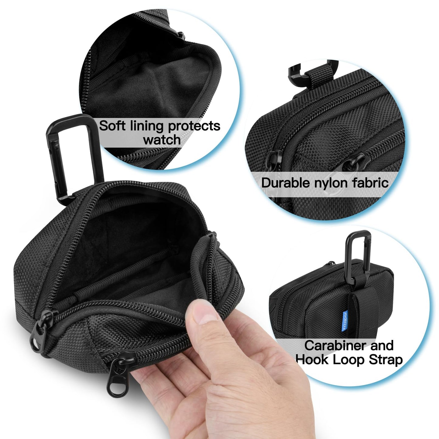 Xxerciz Carrying Case Compatible with Garmin Heart Rate Monitor Chest Strap, Nylon Sport Storage Bag with Carabiner Protective Pouch for Outdoor Running Sports Gym (Only Case)