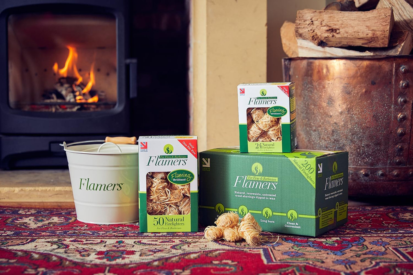 Flamers 24 pcs Fire Starter - Natural Fire Starters for Fireplace, Pellets Wood Stove, Fire Pit, Smoker, BBQ, Chimney, Pizza Oven - Firestarter for Campfires, Outdoor Camping, Grill Charcoal Starter