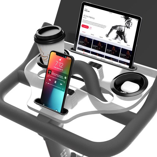 Qsxou Desk Attachment Compatible with Peloton Bike (NOT Bike+) Tray Holder for Phone, Cup, Tablet, Ergonomic Platform Tray Accessories for Peloton Spin Bikes Transparent Acrylic Material