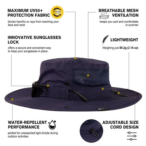 TOP-EX Men's Waterproof Bucket Sun Hat with Wide Brim, Summer Boonie Shade Cap for Outdoor Hiking, Fishing, Beach, Safari - UV Protection SPF Sunhat, Navy M/L