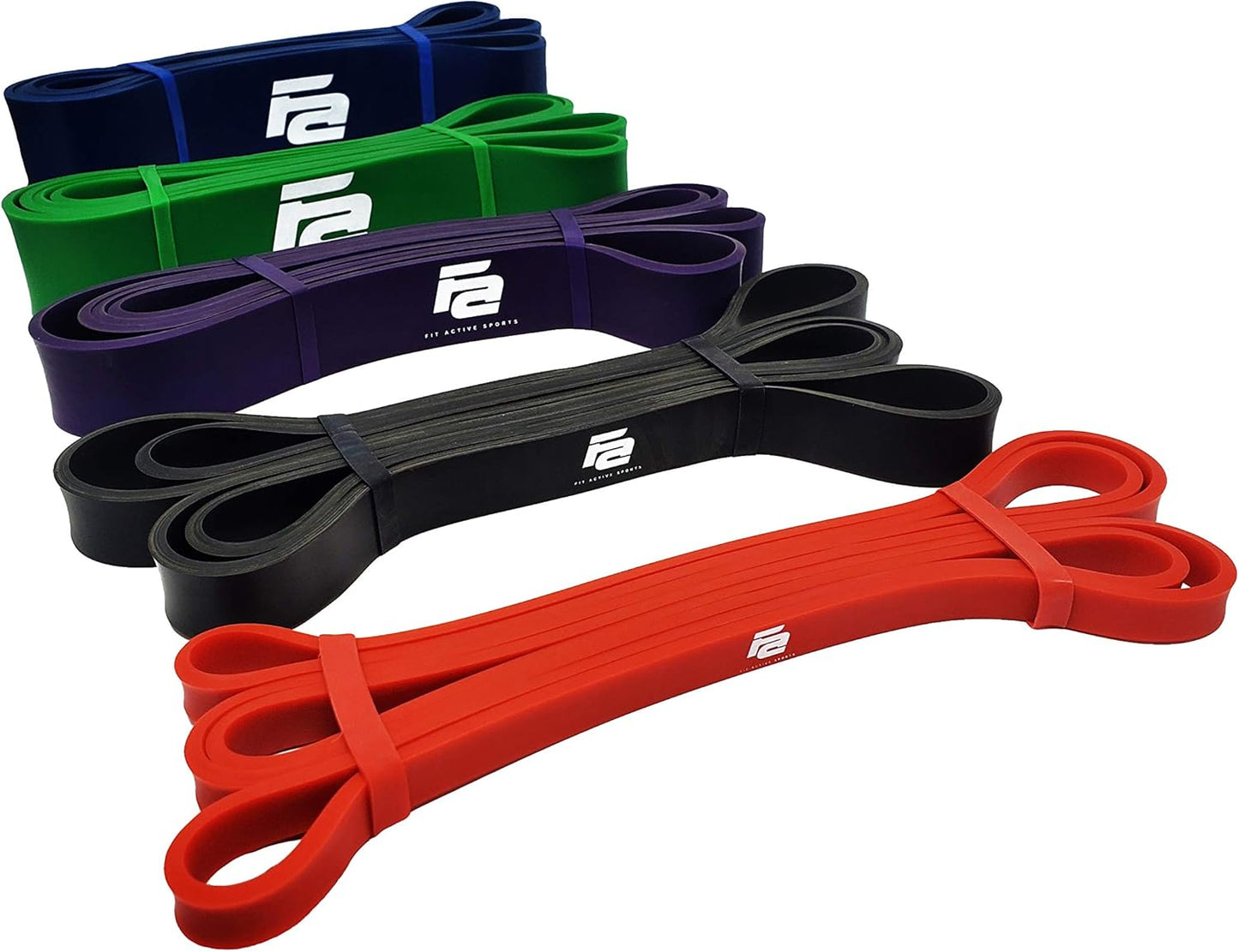 Fit Active Sports Resistance Workout Exercise Bands for Home, Gym, Stretching, Strength Training, Weightlifting, Pull Up Assist - Indoor and Outdoor Use