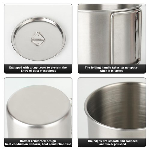 SXSHUOSI Stainless Steel Water Cup Camping Cup Coffee Cup Mug with Handle Foldable Water Cup with Lid Outdoor Mug (350ML)