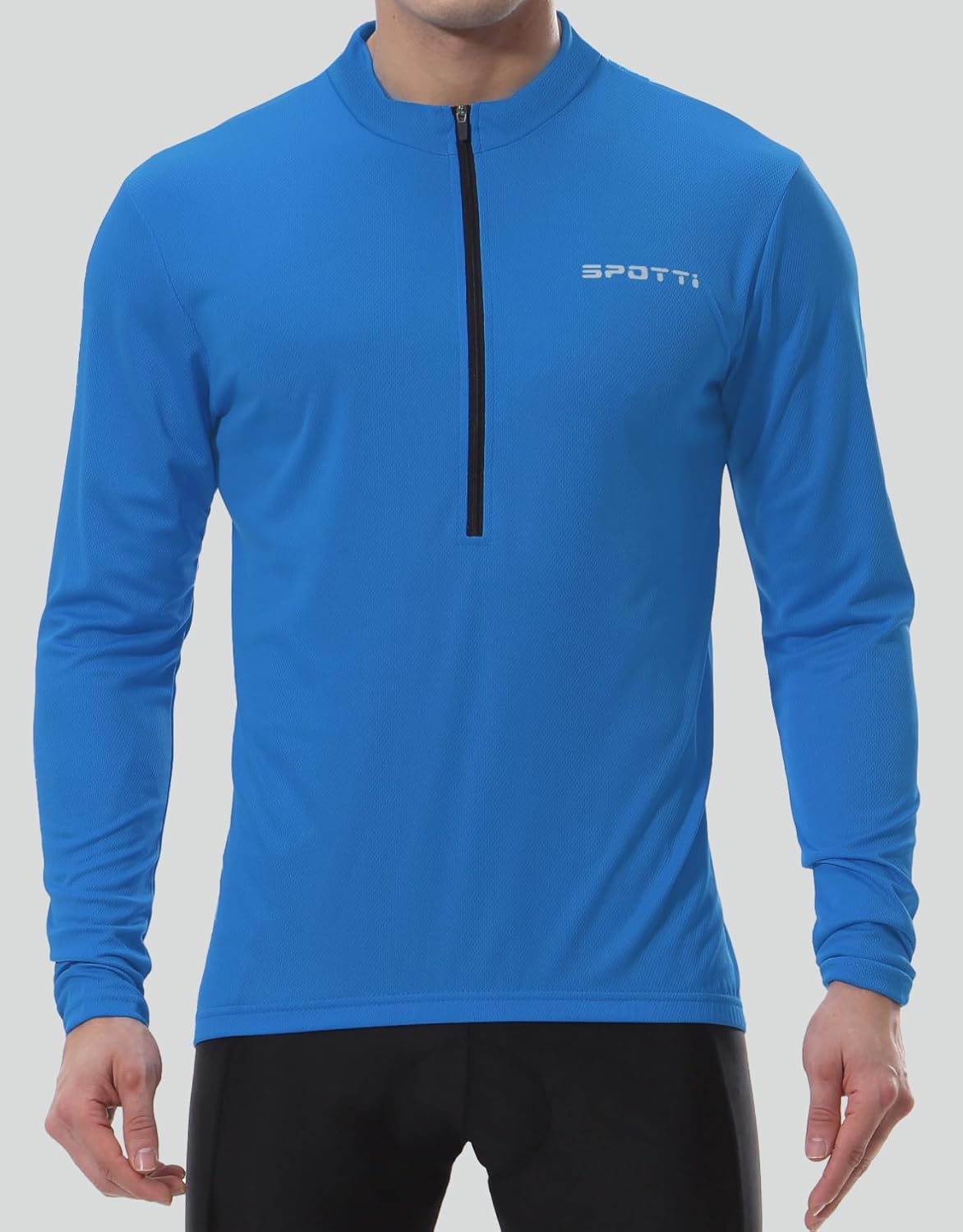 Spotti Men's Cycling Bike Jersey Long Sleeve with 3 Rear Pockets - Moisture Wicking, Breathable, Quick Dry Biking Shirt