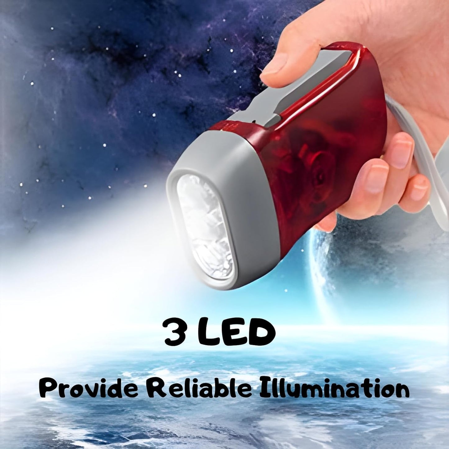 Hand Crank Flashlight 4-Pack – Portable Wind-Up Emergency Light with Wrist Strap for Camping & Outdoor Use – Weather-Resistant, 3-LED Brightness