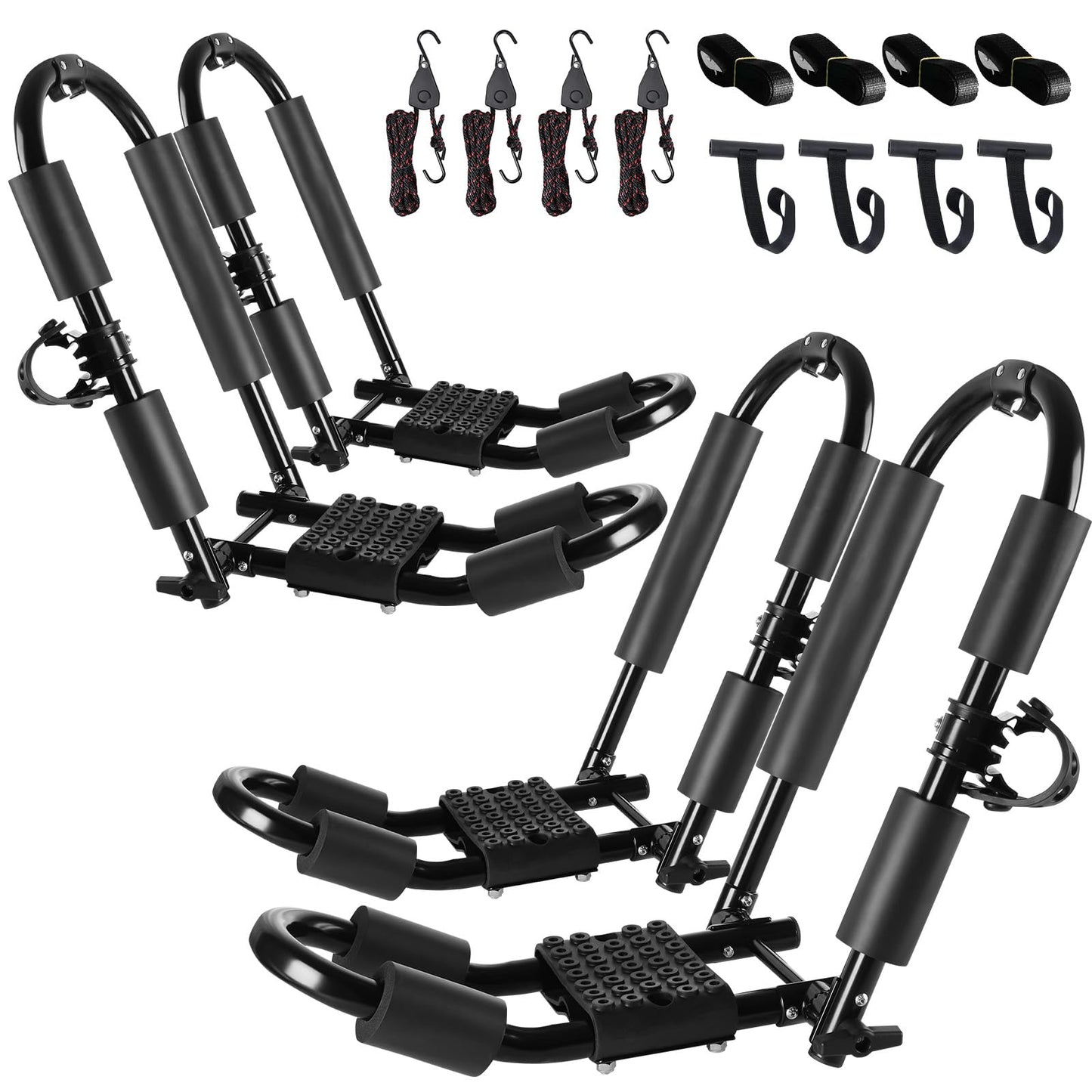 FORWODE Premium Kayak Roof Rack, 2 Pair J-Bar Roof Rack, Folding Adjustable Rack, Heavy Duty Kayak Roof Carrier 2 Kayak, Canoe, SUV, Surfboard on SUV, Car and Truck Crossbar (4 pcs)