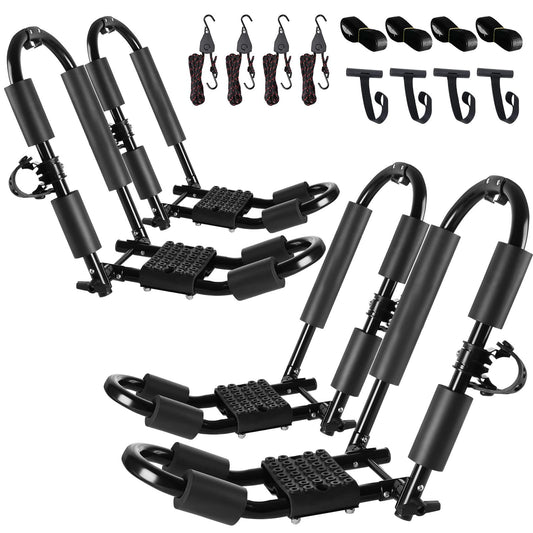 FORWODE Premium Kayak Roof Rack, 2 Pair J-Bar Roof Rack, Folding Adjustable Rack, Heavy Duty Kayak Roof Carrier 2 Kayak, Canoe, SUV, Surfboard on SUV, Car and Truck Crossbar (4 pcs)