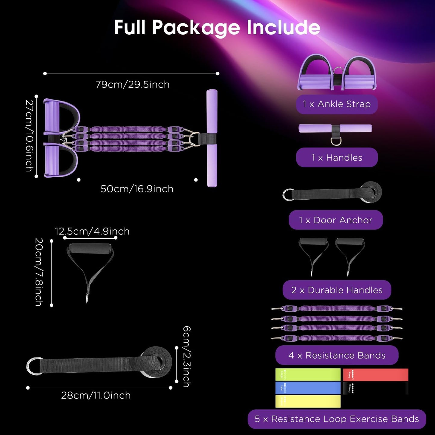 FEFURS 2025 Upgrade Pedal Resistance Band, 4-Tube Elastic Sit Up Pull Rope for Men and Women, Pedal Puller for Strength Training, Foot Resistance Rope for Physical Therapy, with 5Pcs Exercise Bands