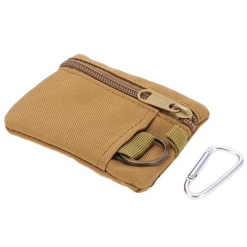 Lwuey EDC Pocket Pouch, Mini Molle Pouch Wallet Tactical Keychain Pouches Multi Function Carabiner Gadget Utility Organizer Key Card Case Zipper Portable Military Outdoor Bag Tactics Waist(Brown)
