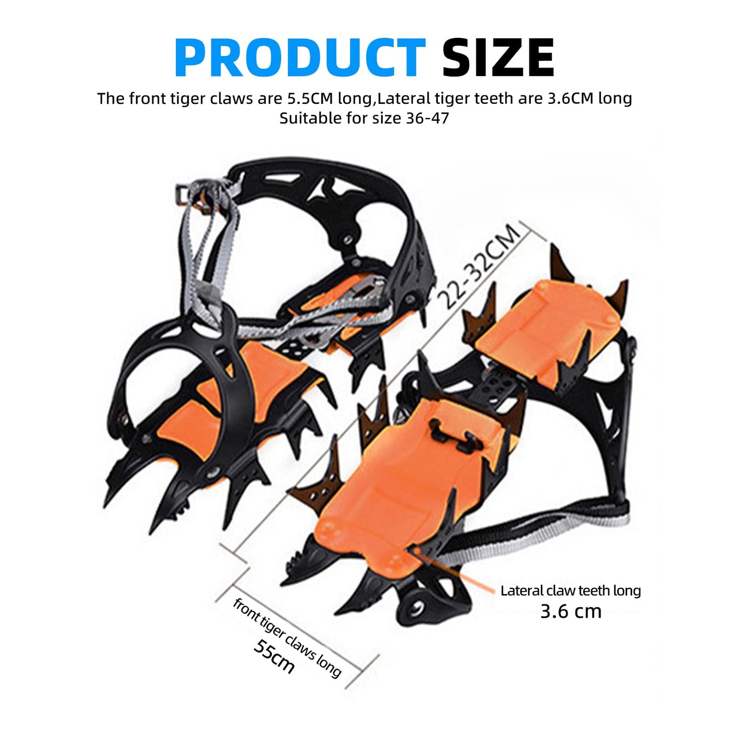 AIROKA Crampons Ice Cleats Traction for Shoes and Boots Non Slip Cleat with Adjustable Straps and 18 Steel Studs Crampons Snow Grips for Boots Shoes for Walking/Climbing Suitable for Men and Women