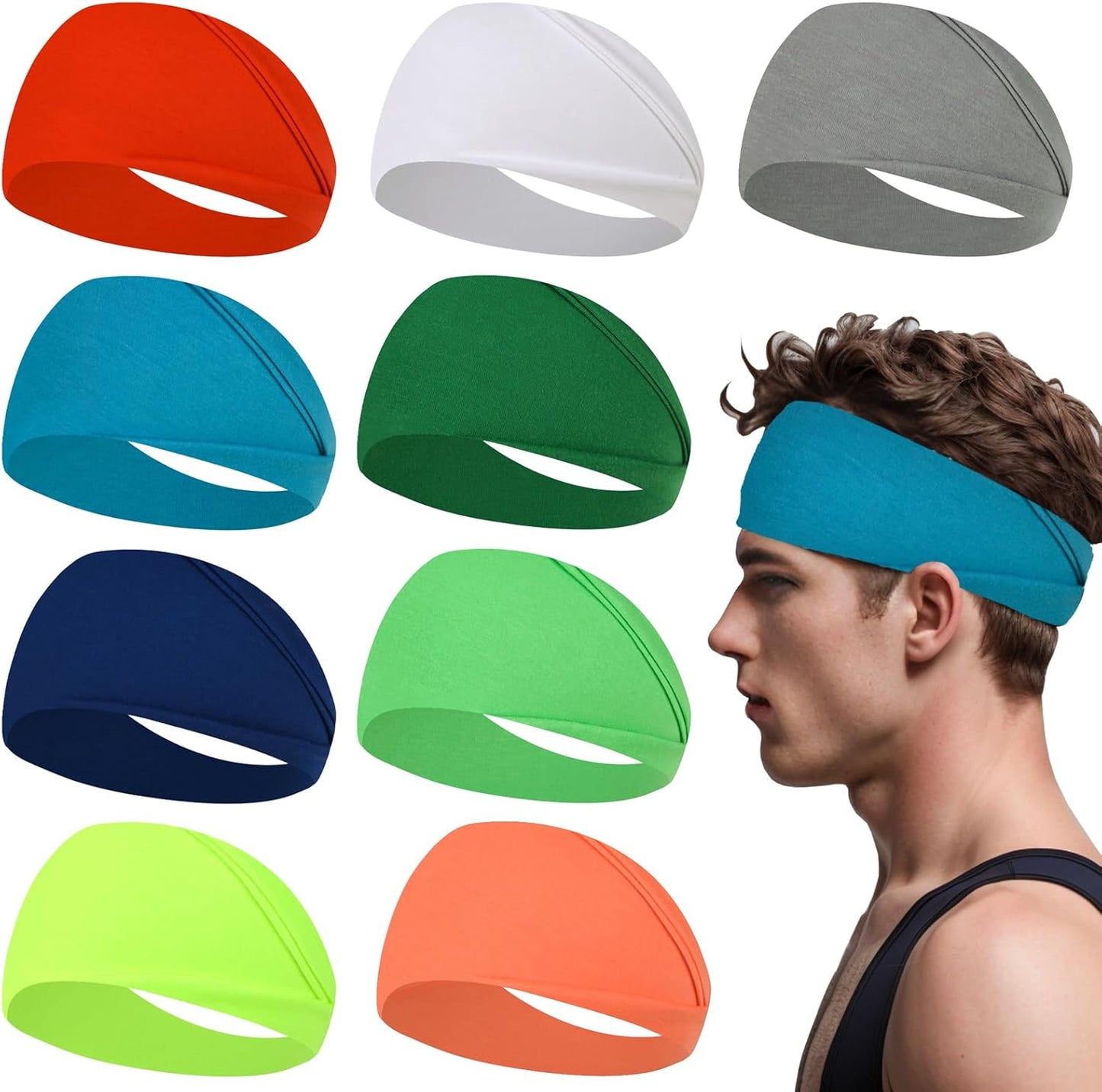 Men's 9-Pack Sports Headbands | Stretchy Sweatbands for Running & Workouts
