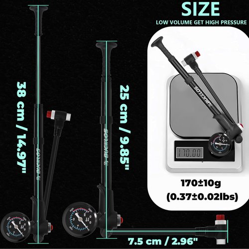 BUCKLOS Bike Shock Pump High Pressure Suspension Fork Pumps Rear Shocks Bicycle Tire Pump 300 Psi Max for Mountain, Road Bikes and Motorcycle Air Front Fork with Gauge No-Loss Schrader Valve Bike Tool