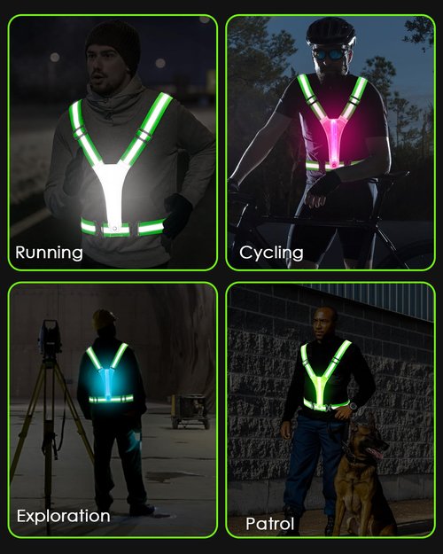 Zacro LED Reflective Vest Running Gear 2 Pack, 5 Lights Colors High Visibility Reflective Running Gear Rechargeable Light Up Running Vest for Walking Running Cycling, Adjustable for Men Women Kids