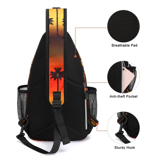 MOSISO Crossbody Sling Backpack, Portable Travel Hiking Daypack Chest Sling Bag Casual Daypack One Strap Chest Backpack for Women Men Outdoor Hiking Travel, Tropical Palm Tree