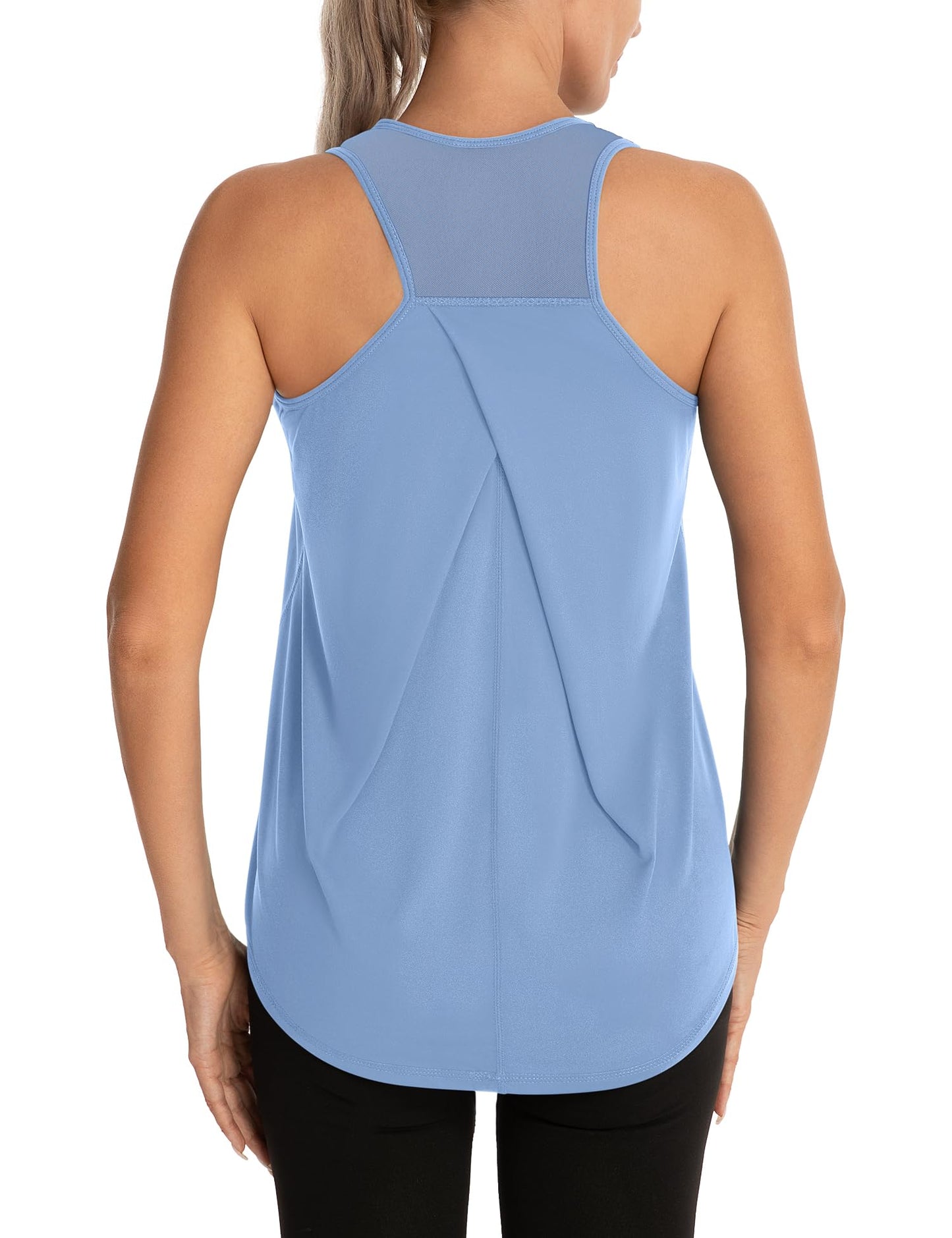 Aeuui Womens Workout Tops for Women Racerback Tank Tops Mesh Yoga Shirts Athletic Running Tank Tops Sleeveless Gym Clothes Sky Blue